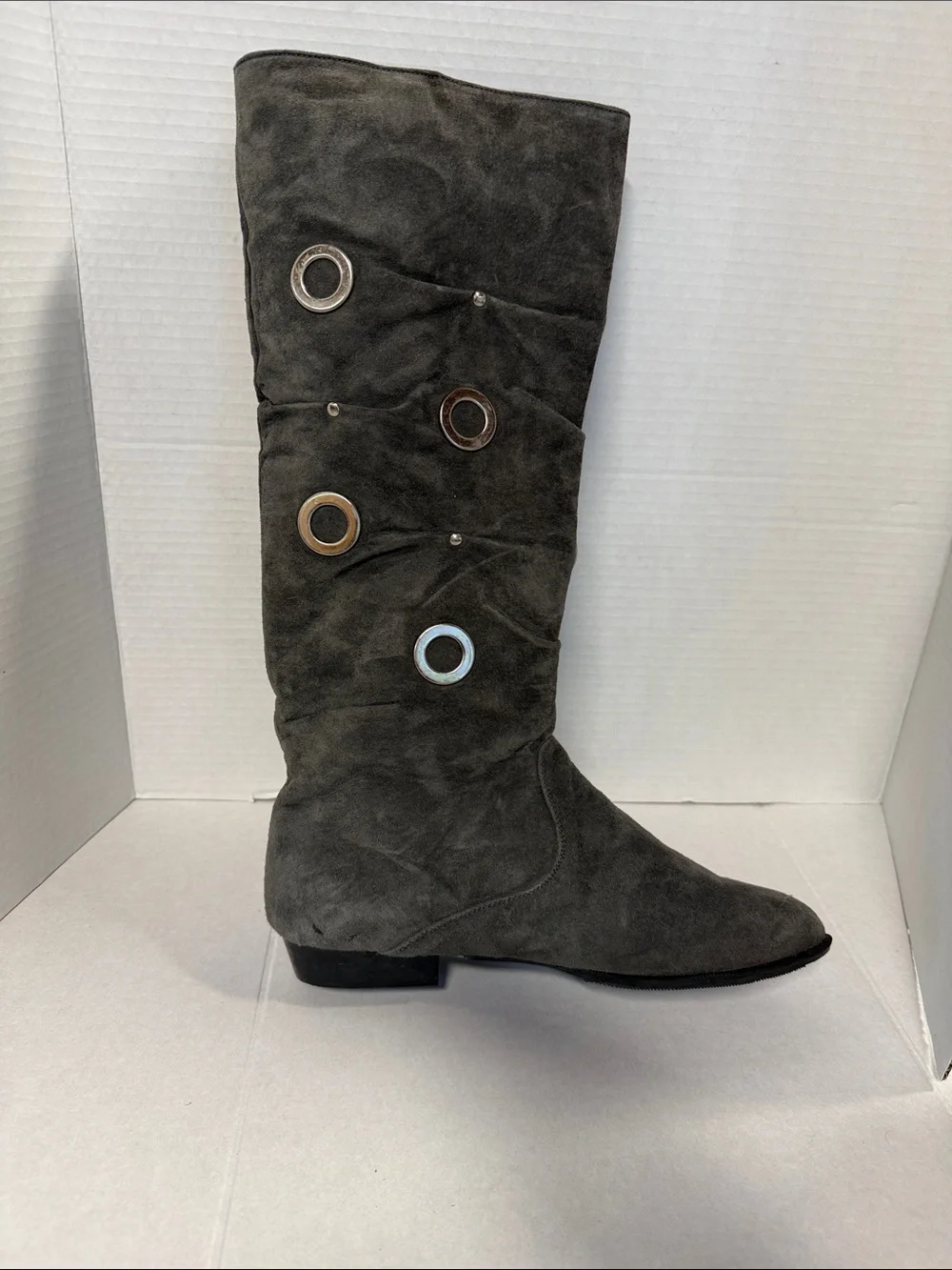 Aj Valenci Gray Suede Over-the-Knee Boots with Grommet Accents Never Worn